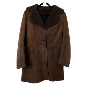 Vintage Exmoor Sheepskin Brown Leather Coat Womens‎ Faux Shearling Made in UK